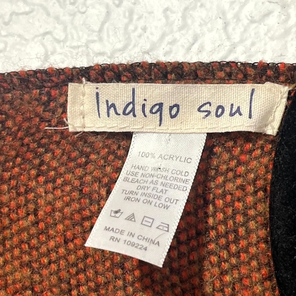 Indigo Soul Poncho Shawl Womens Brown Floral Acrylic Fringe Hem‎ Open Front Wrap